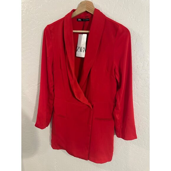 NWT Zara Red Long Sleeved Split Sleeve Button Up Academia Blazer Romper - Picture 2 of 11